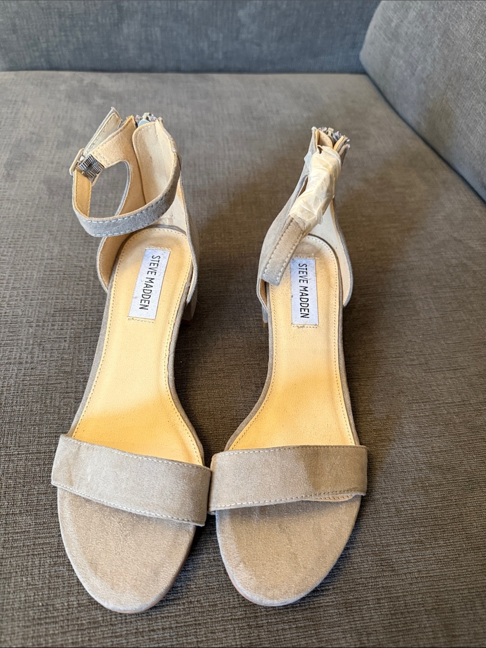 NWOT Steve Madden Beige Suede Ankle-Strap Block Heel Sandals